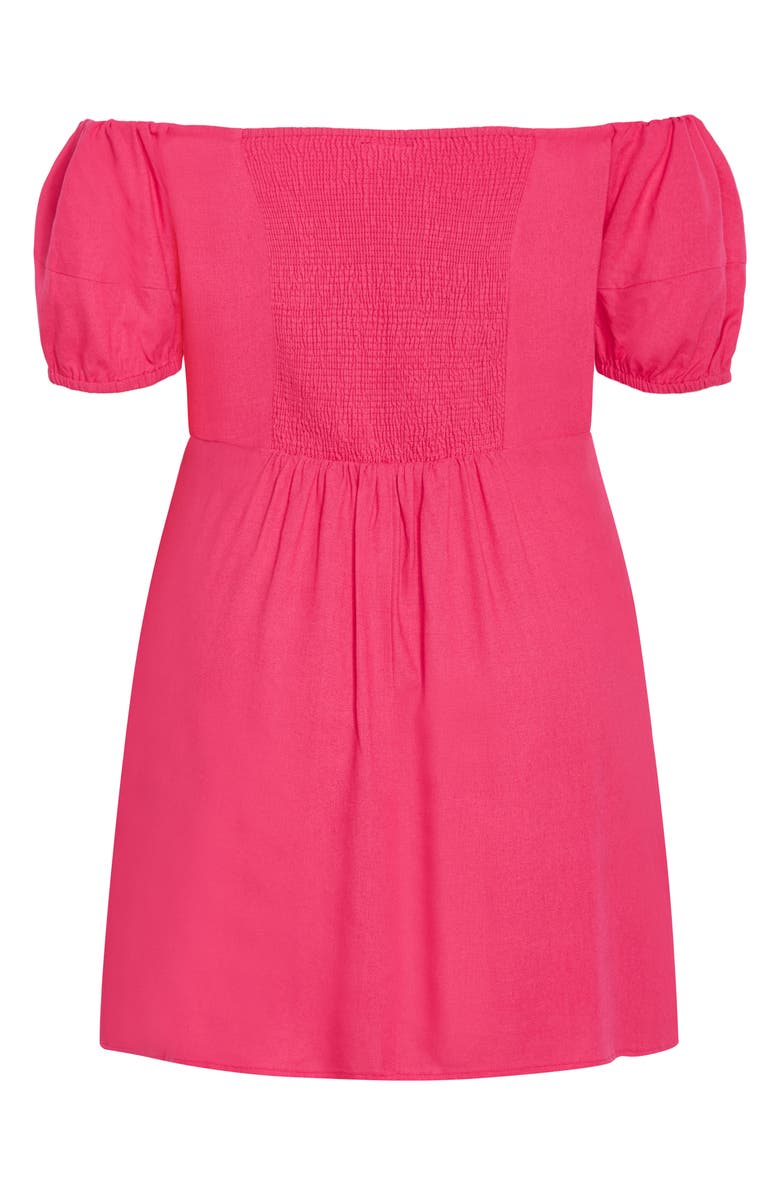 City Chic Macey Off the Shoulder Puff Sleeve Stretch Cotton Minidress, Alternate, color, Magenta