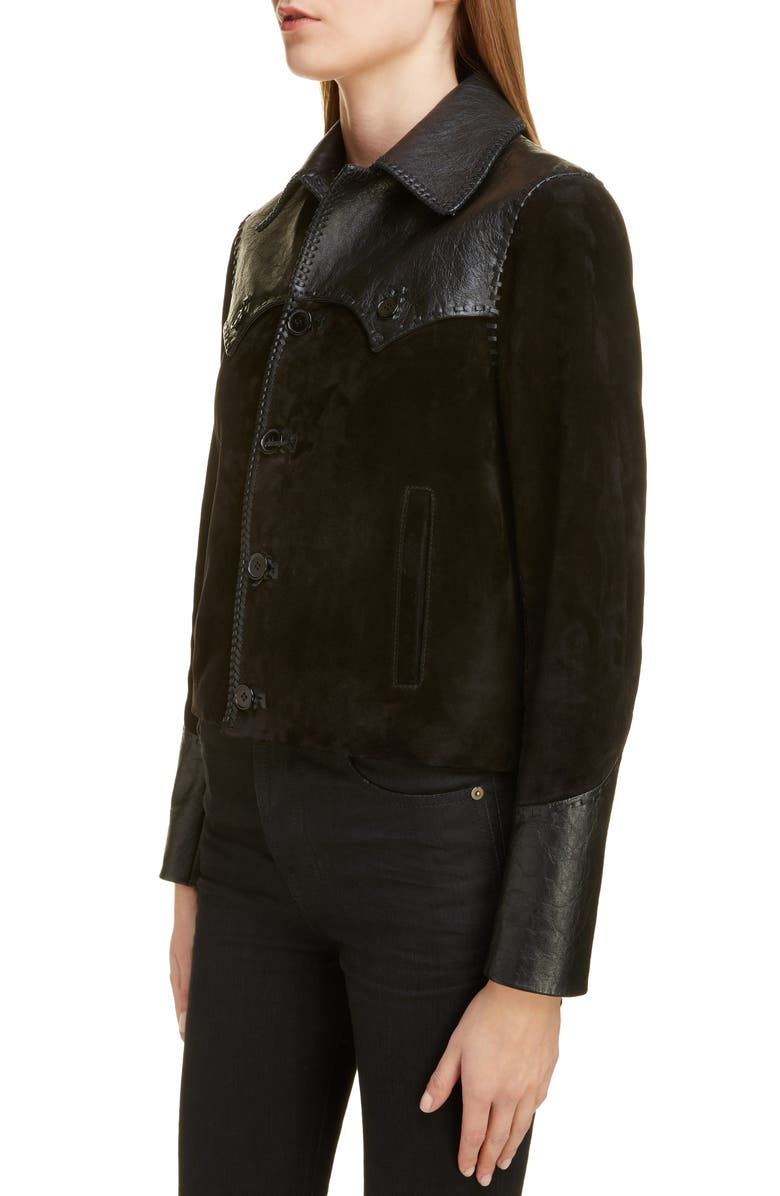 Saint Laurent Western Mixed Leather Jacket, Alternate, color, 