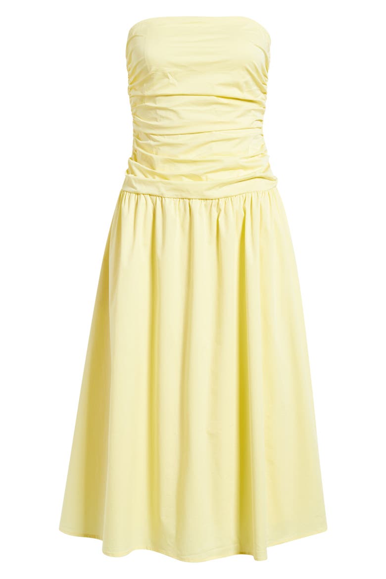 Molly Ruched Bodice Strapless A-Line Midi Dress, Alternate, color, BUTTER YELLOW
