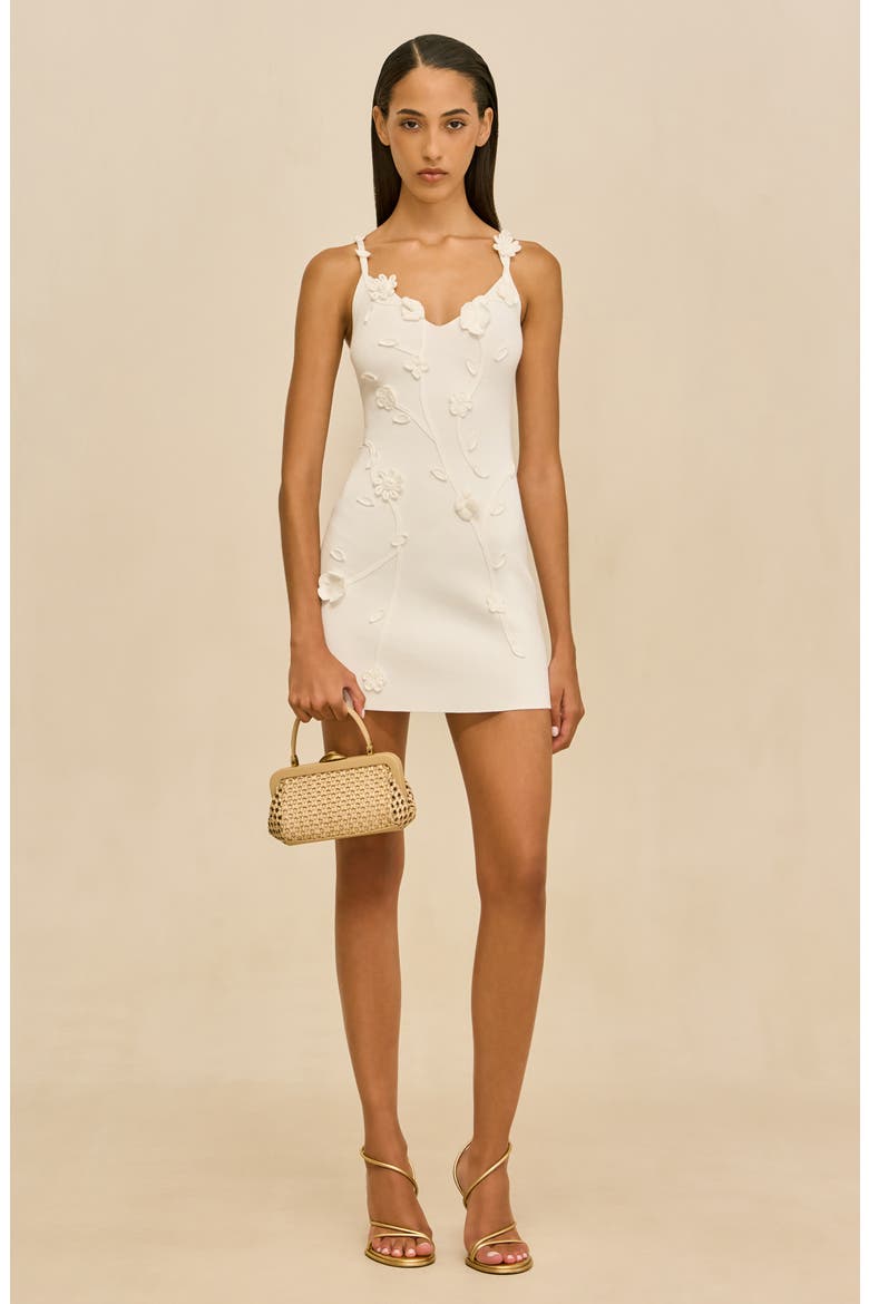 Flora Appliqué Minidress, Alternate, color, OFF WHITE