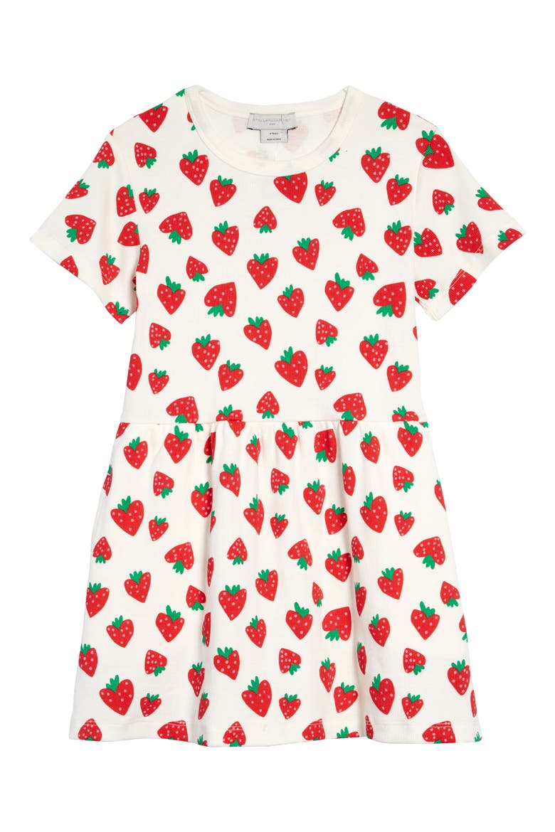 Kids' Strawberry Print Cotton Fit & Flare Dress, Main, color, 100RO RED