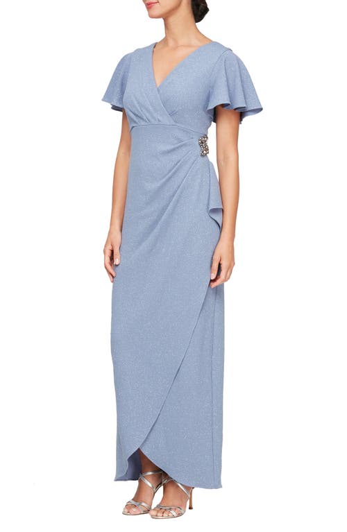 SL FASHIONS SL FASHIONS FLUTTER SLEEVE GLITTER GOWN