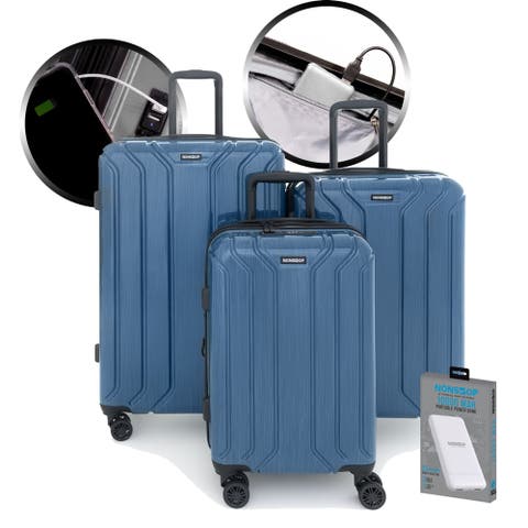 New York Elite 3 Piece (20"/24"/28") Luggage Set With Powerbank & 3 Packing Cubes