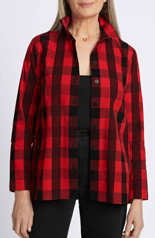 Foxcroft Carolina Buffalo Check Non-Iron Corduroy Button-Up Shirt in Red/Black 