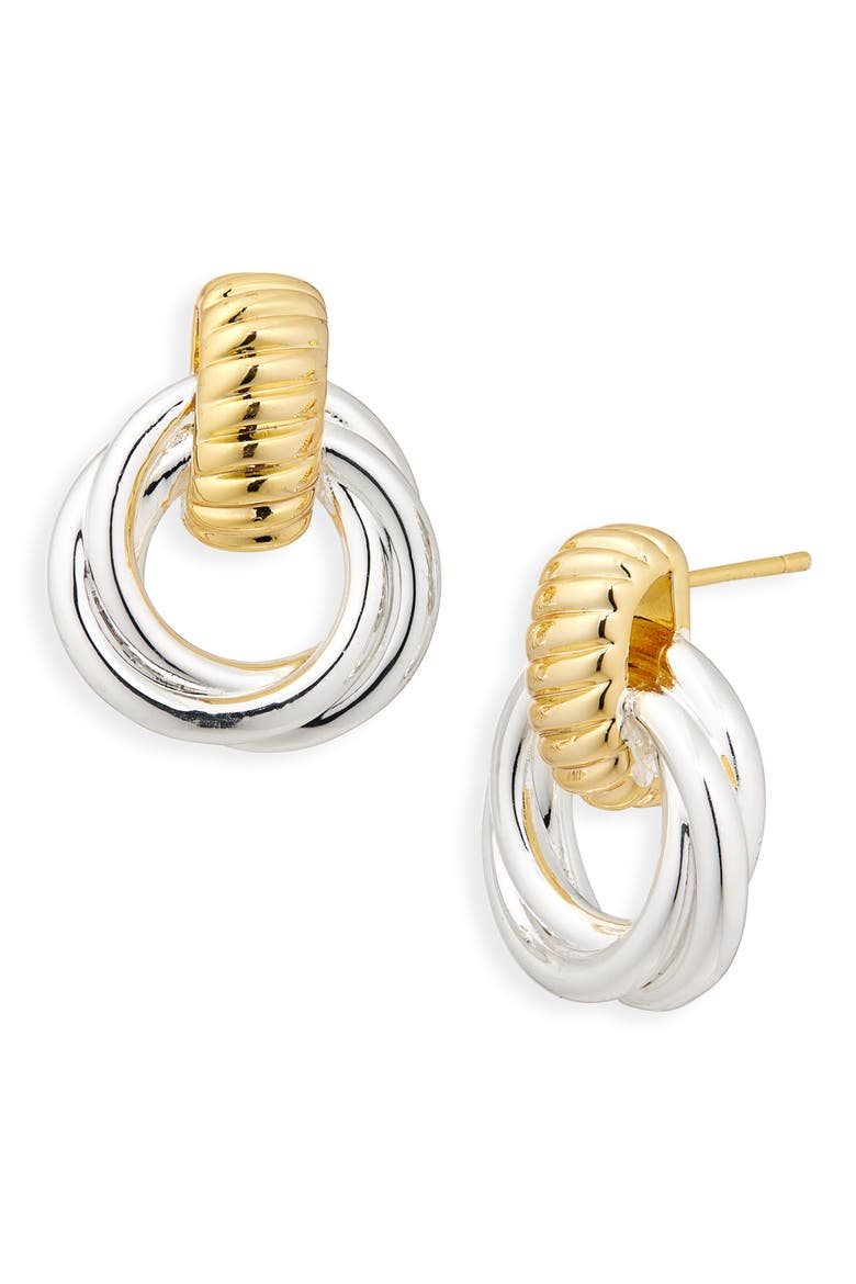 Two-Tone Twisted Doorknocker Drop Earrings, Main, color, GOLD/ SILVER