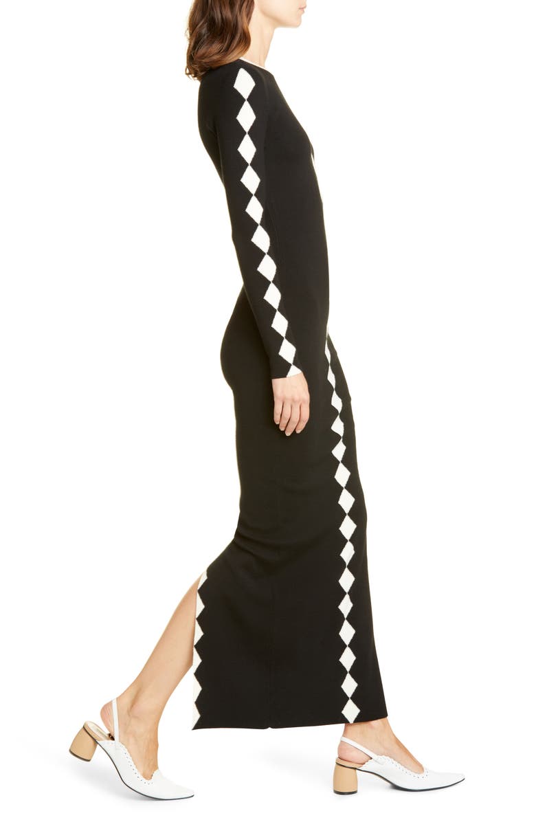 Victor Glemaud Diamond Jacquard Long Sleeve Wool Maxi Sweater Dress, Alternate, color, 