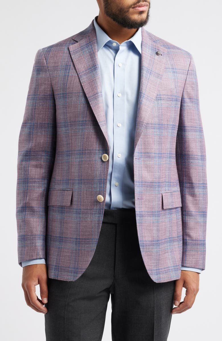 Jack Victor Midland Deco Plaid Wool & Silk Blend Sport Coat, Main, color, Berry