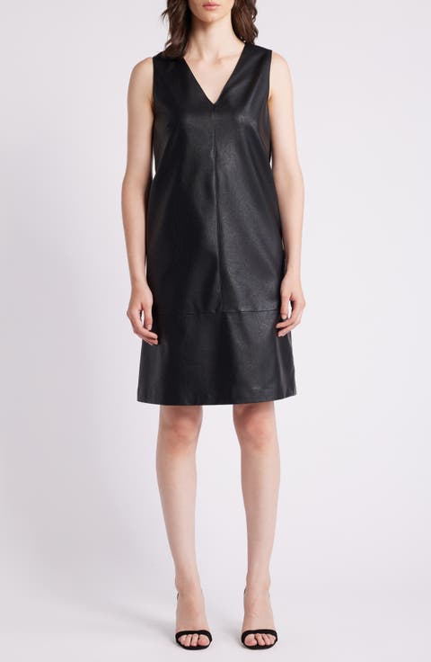 Washed Faux Leather V-neck Dress