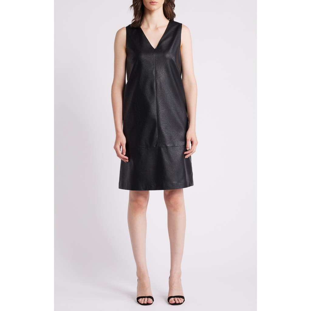 KOBI HALPERIN Washed Faux Leather V-neck Dress in Black