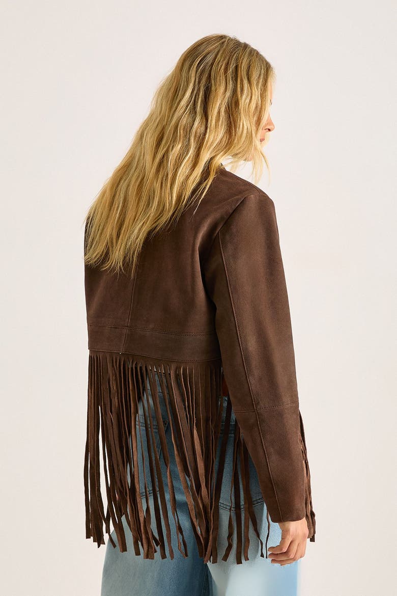 Real Suede Fringe Jacket, Alternate, color, Chocolate