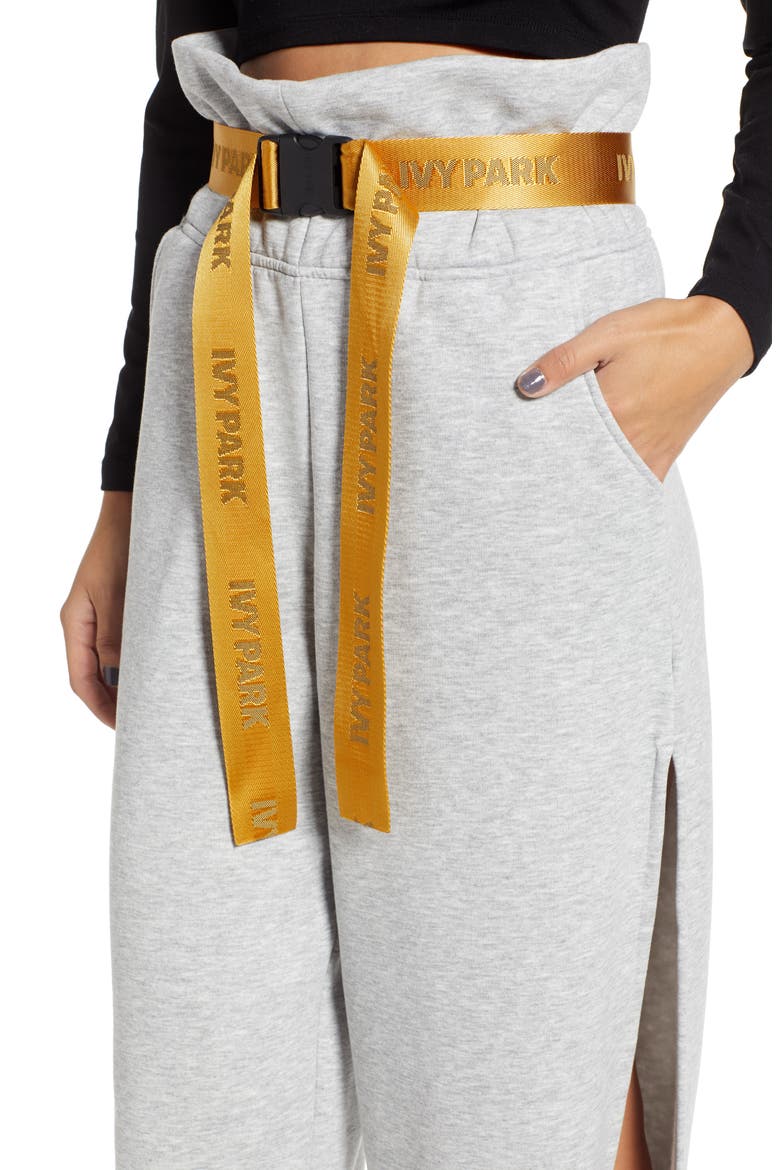 Paperbag Waist Split Leg Joggers, Alternate, color, LIGHT GREY MARL