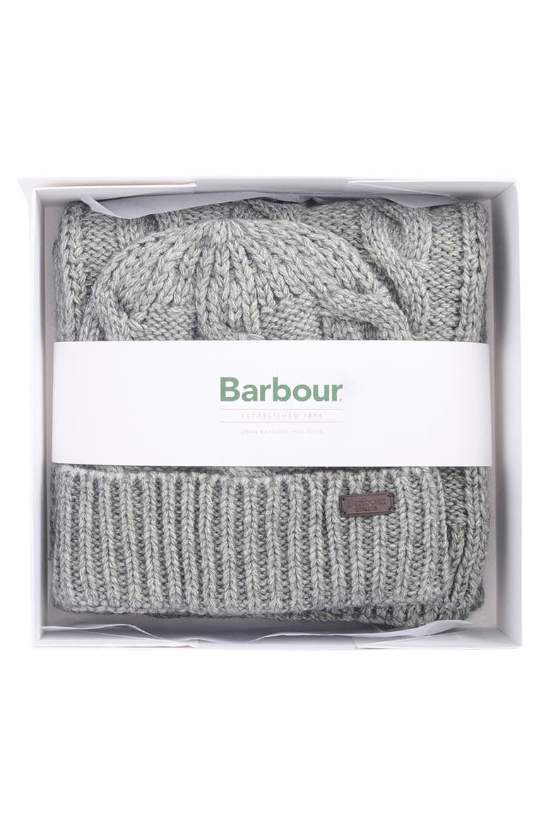 Jesmond Cable Stitch Scarf & Beanie Set, Alternate, color, MID GREY
