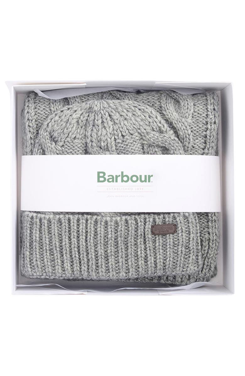 Barbour Jesmond Cable Stitch Scarf & Beanie Set, Alternate, color, Mid Grey