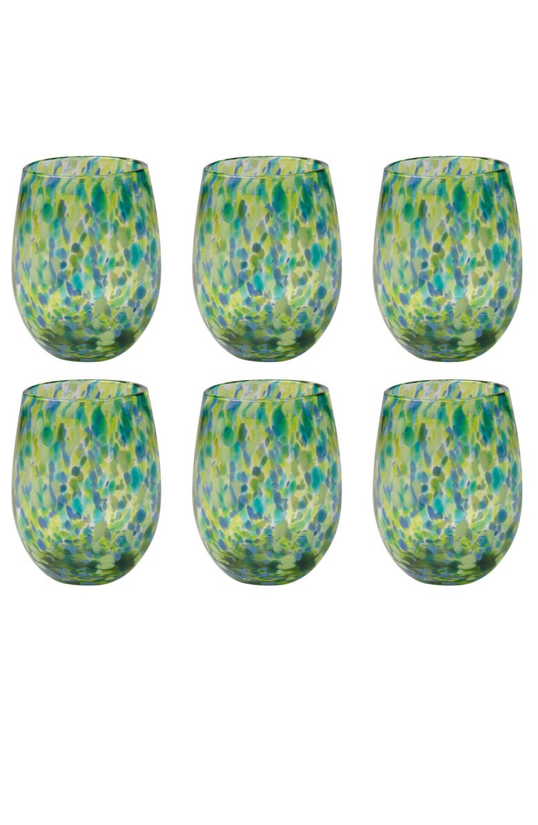 tag Confetti Glass Stemless Drinkware Set of 2 Green Blue, Main, color, Green