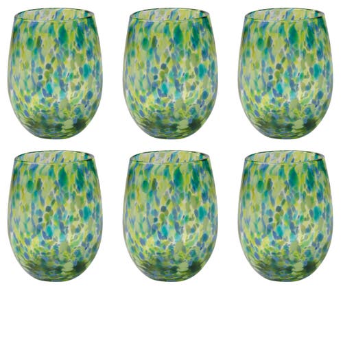 Tag Confetti Glass Stemless Drinkware Set Of 2 Green Blue In Green