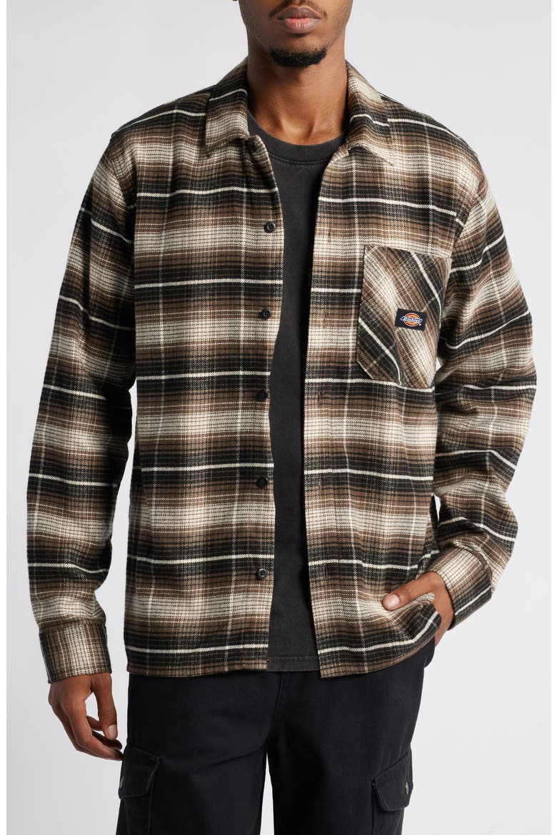 Forest Check Flannel Button-Up Shirt, Main, color, MUSHROOM