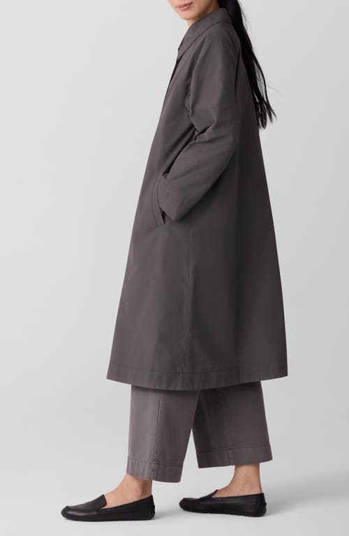 Eileen Fisher Light Cotton Nylon Classic Collar Coat In Brown