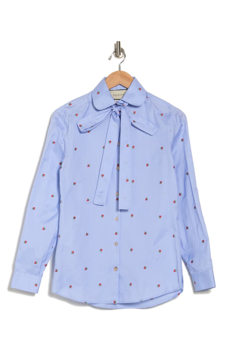 Gucci Strawberry Fil Coupé Cotton Shirt, Alternate, color, Sky Blue