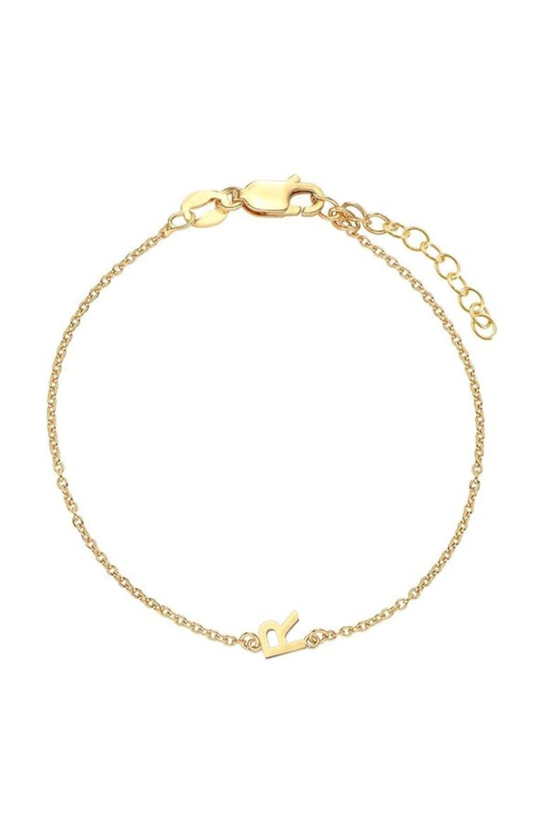 Oak & Luna Inez Initial Bracelet/Anklet in 18K Gold Plated Sterling Silver, Main, color, Letter R