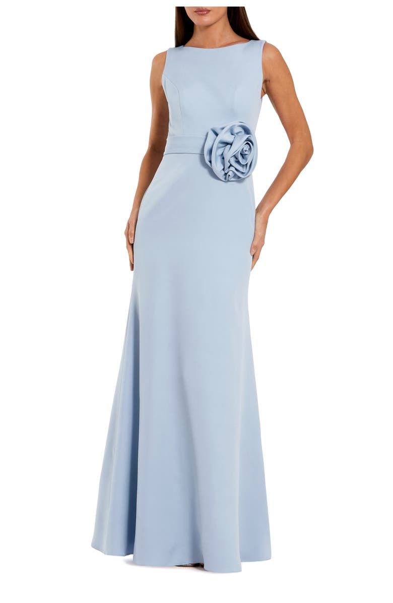 Mac Duggal High Neck Sleeveless Crepe A Line Gown With Flower, Main, color, Periwinkle