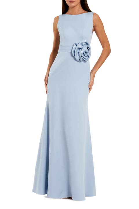 High Neck Sleeveless Crepe A Line Gown With Flower