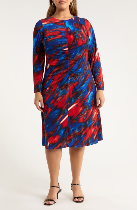 Ruched Long Sleeve Dress (Plus)