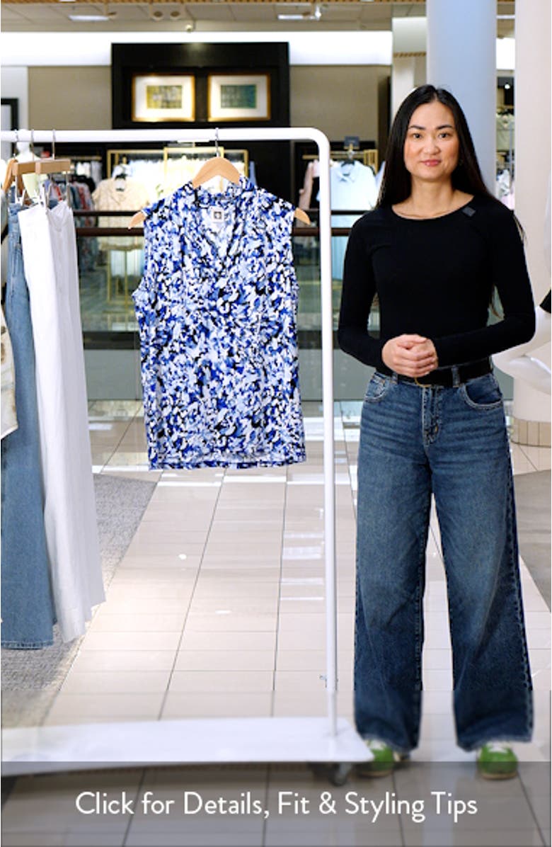 Abstract Print Triple Pleat Sleeveless Top, sales video thumbnail