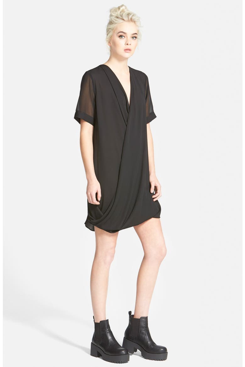 Drape Front Tunic Dress, Alternate, color, BLACK