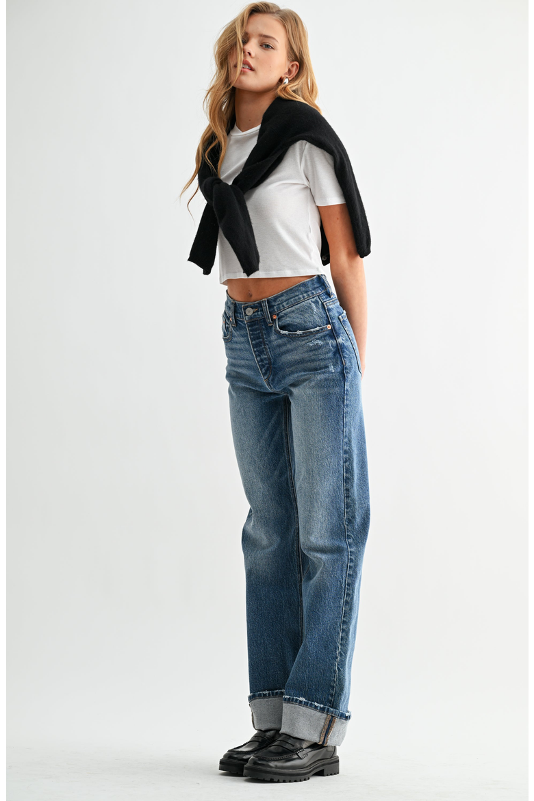 Cuffed Wide Leg Jeans, Alternate, color, Medium Blue