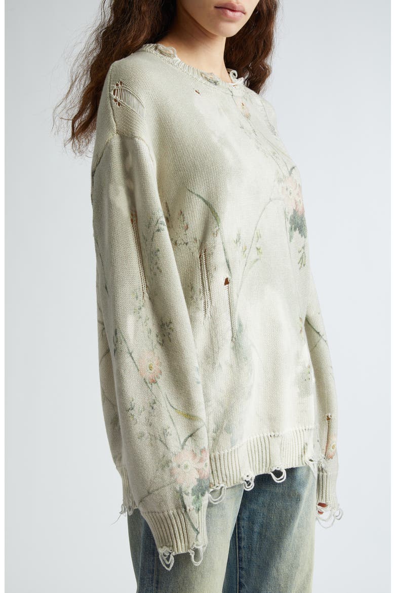 Floral Distressed Cotton Sweater, Alternate, color, CREAM BLEACHED FLORAL