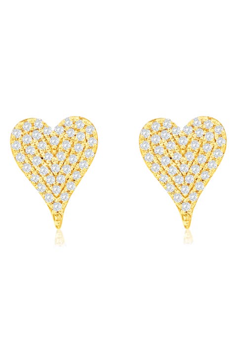 14K Gold Diamond Pavè Heart Stud Earrings - 0.16ct.