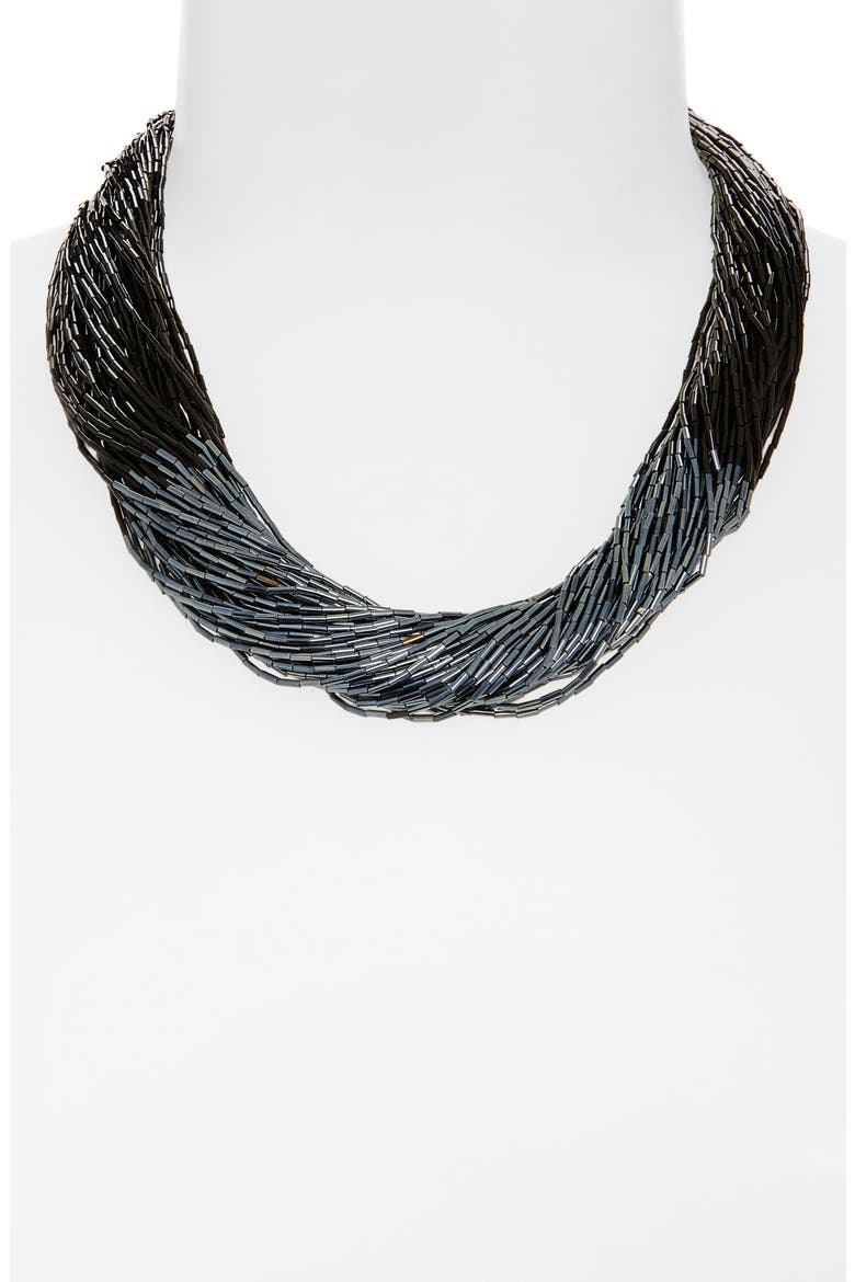 Loretta Beaded Layered Necklace, Alternate, color, GUNMETAL