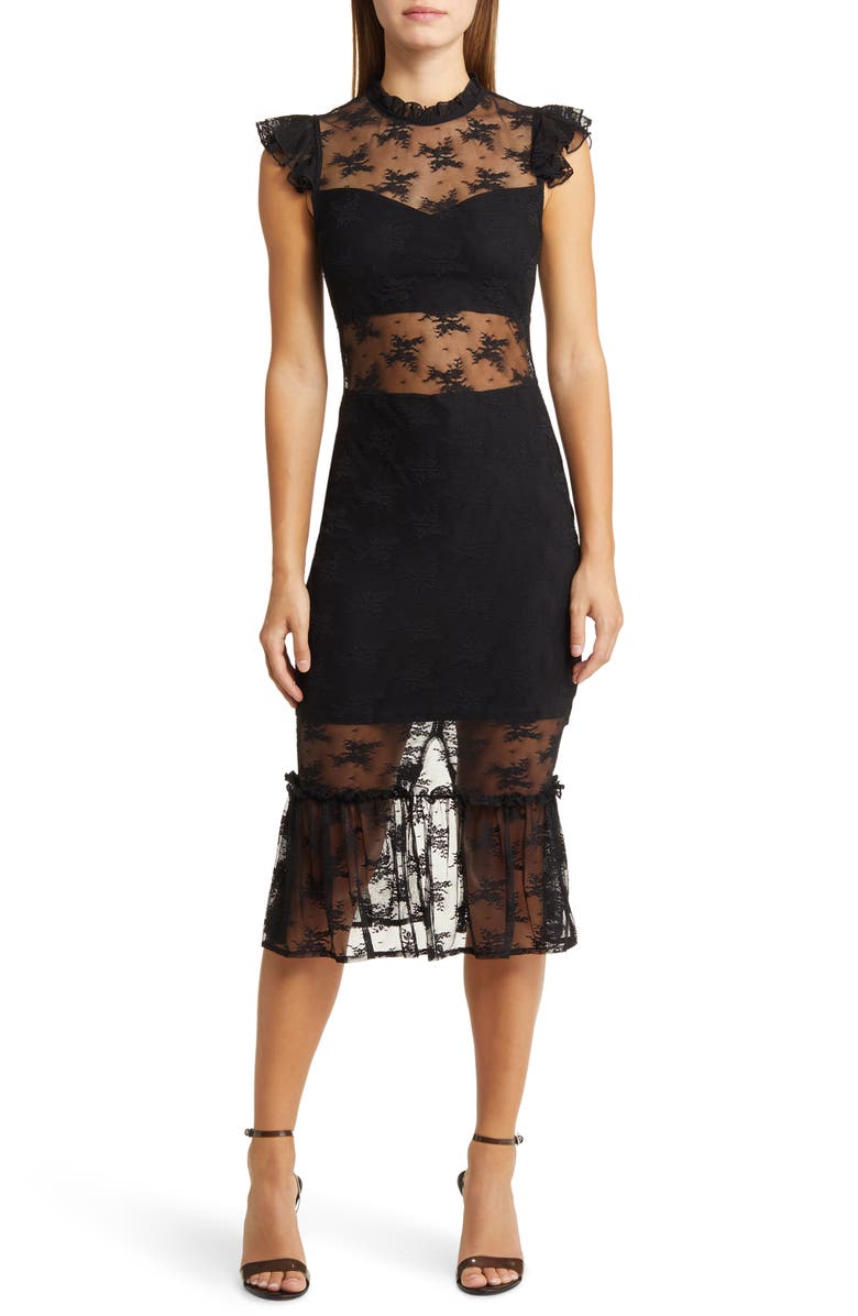 bebe Illusion Lace Midi Dress, Main, color, 