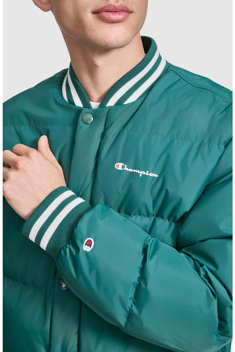 Varsity Quilted Bomber Jacket, Alternate, color, RAIN FOREST