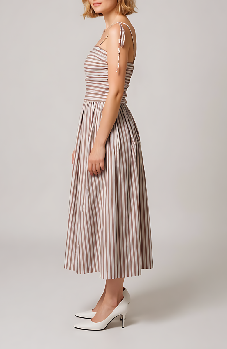 Nelle Atelier The Caroline Petite Drop Waist Maxi Dress, Alternate, color, Chocolate Stripe