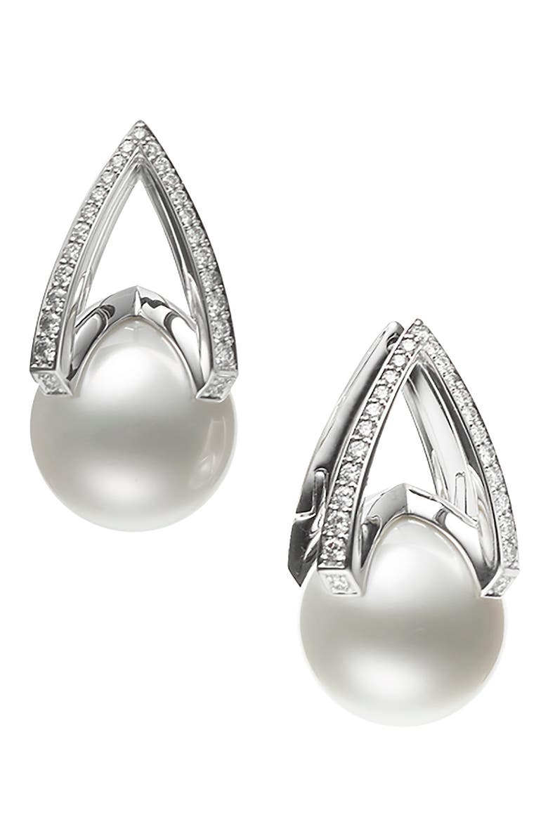 Cultured Pearl & Diamond Earrings, Main, color, WHITE GOLD