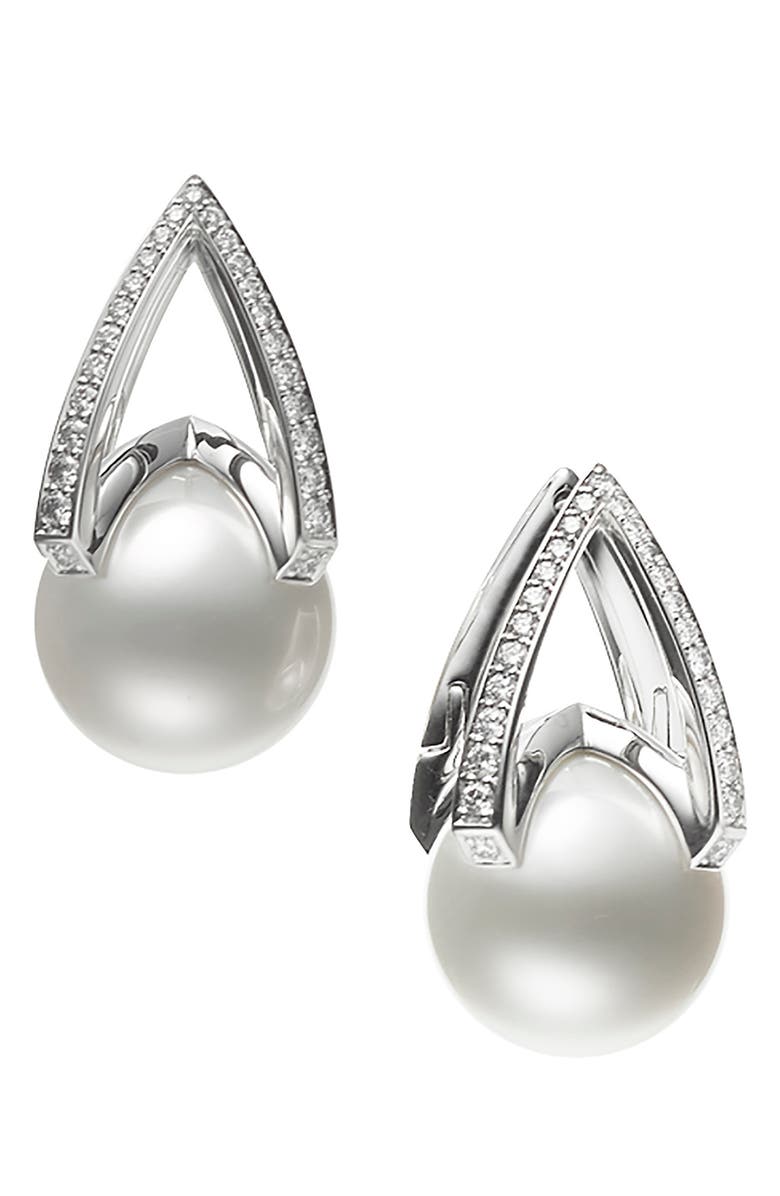 Mikimoto Cultured Pearl & Diamond Earrings, Main, color, 