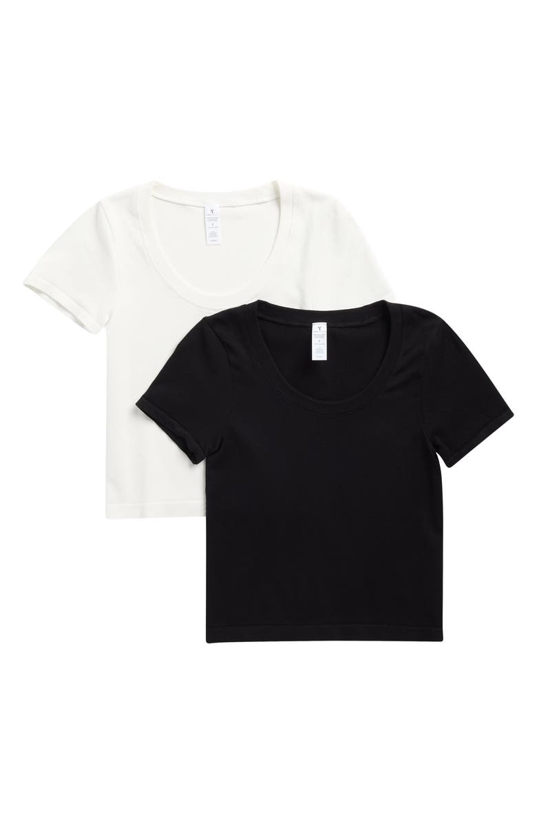 YOGALICIOUS 2-Pack Seamless Yummy Ribbed T-Shirts, Main, color, Black/ White Dove