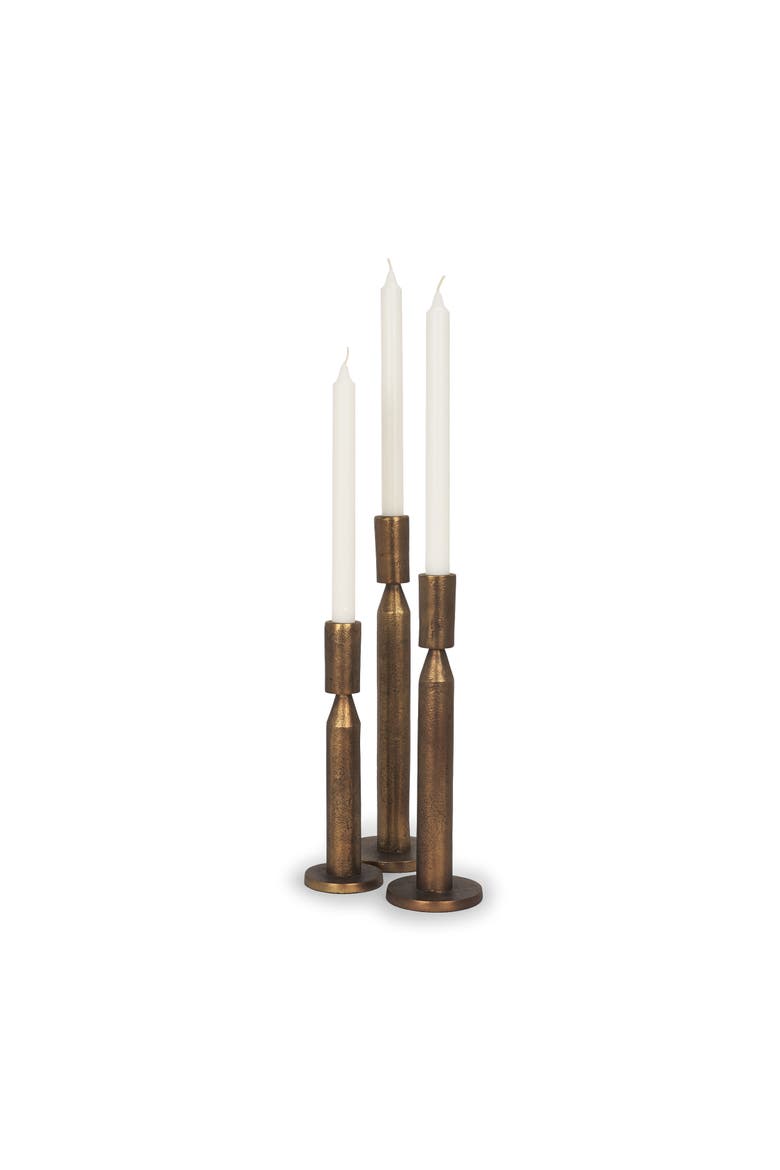 Declan Cast Metal Taper Candle Holder, Main, color, Antiqued Brass