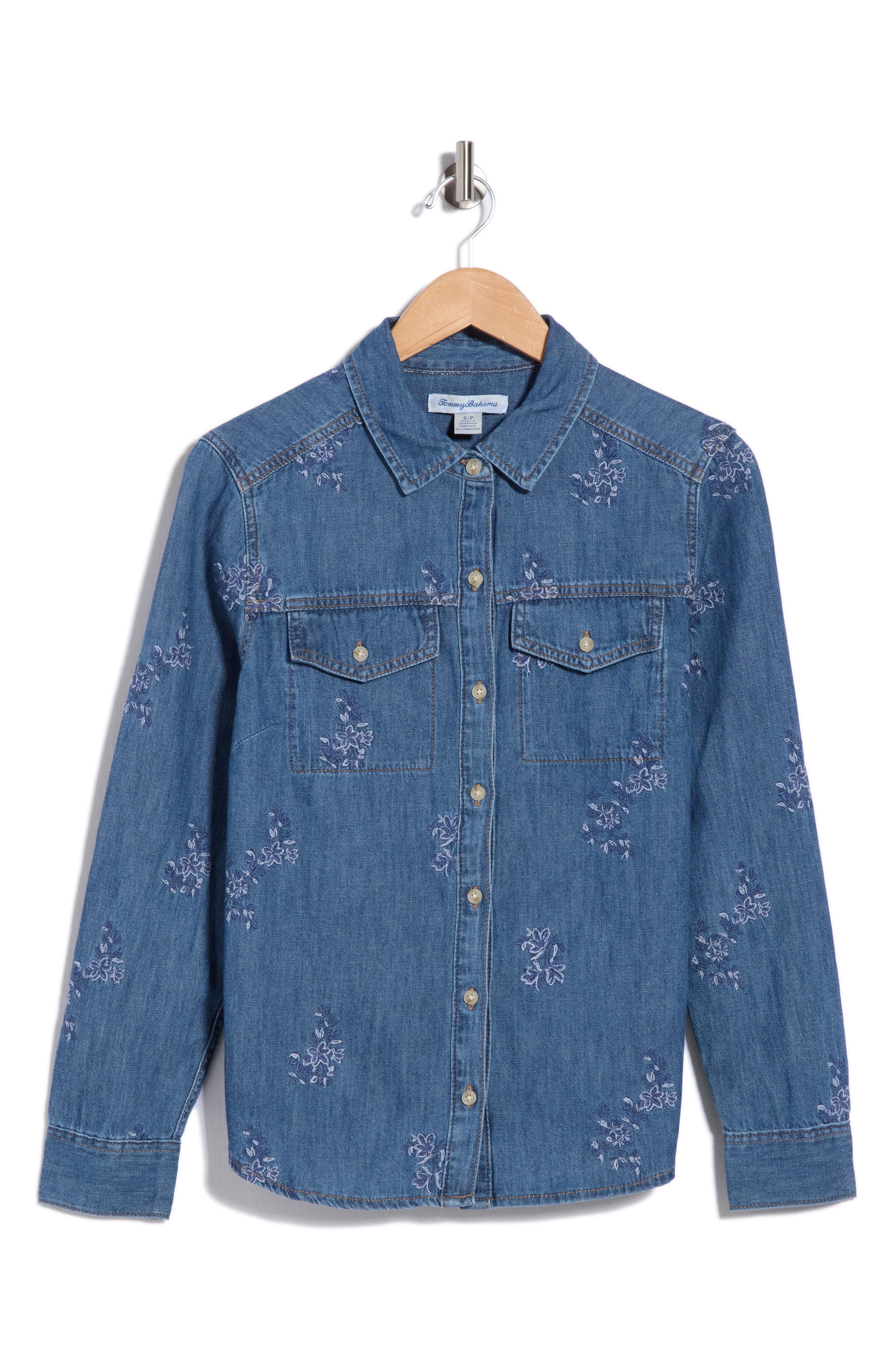 Flora Embroidered Denim Button-Up Shirt
