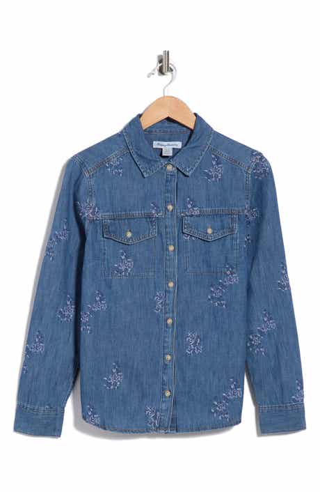 Flora Embroidered Denim Button-Up Shirt