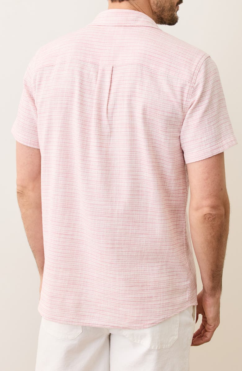 Marine Layer Classic Stripe Short Sleeve Stretch Cotton Selvage Button-Up Shirt, Alternate, color, Pink Mini Stripe