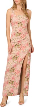 Adrianna Papell Floral Jacquard Metallic Matelasse Column Gown