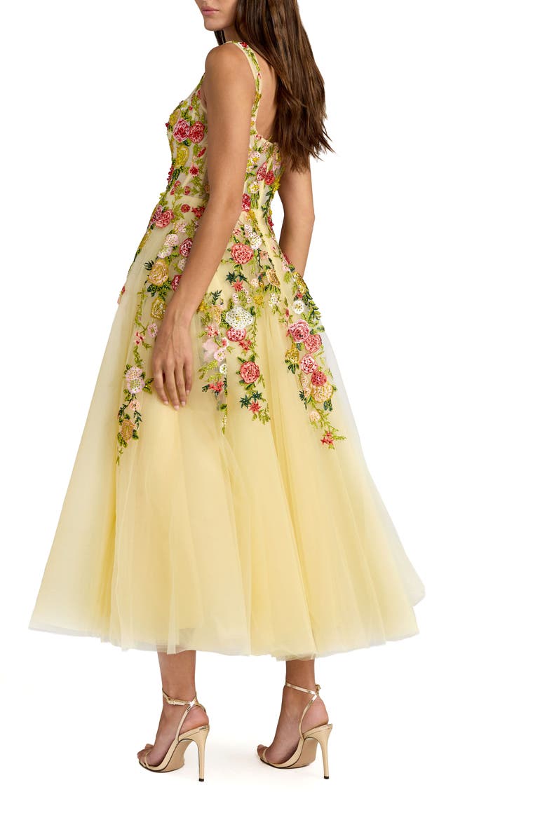 Embroidered Tulle A-Line Midi Dress, Alternate, color, Butter Multi