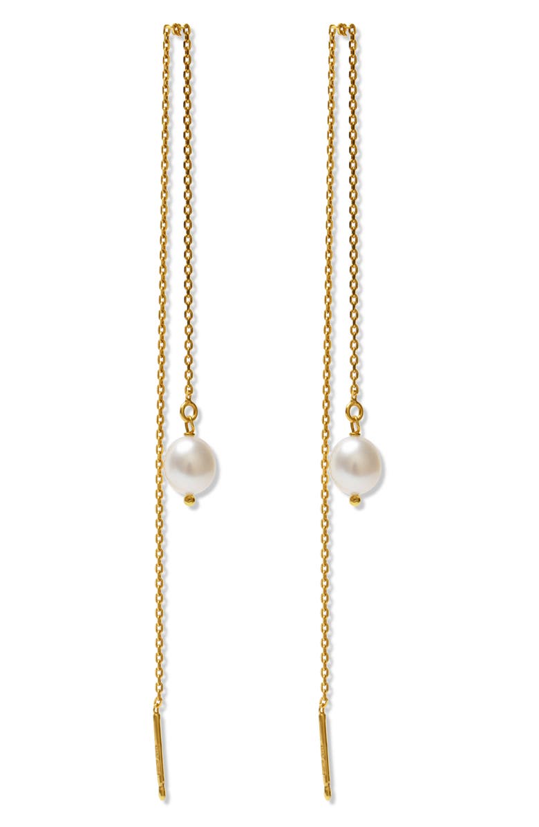 Argento Vivo Sterling Silver Cultured Pearl Chain Threader Earrings, Main, color, Gold