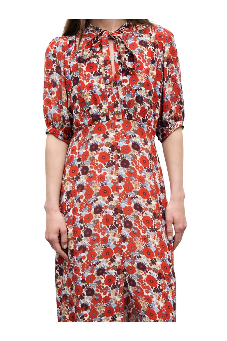 Coco Tie Neck Midi Dress, Alternate, color, Ecru