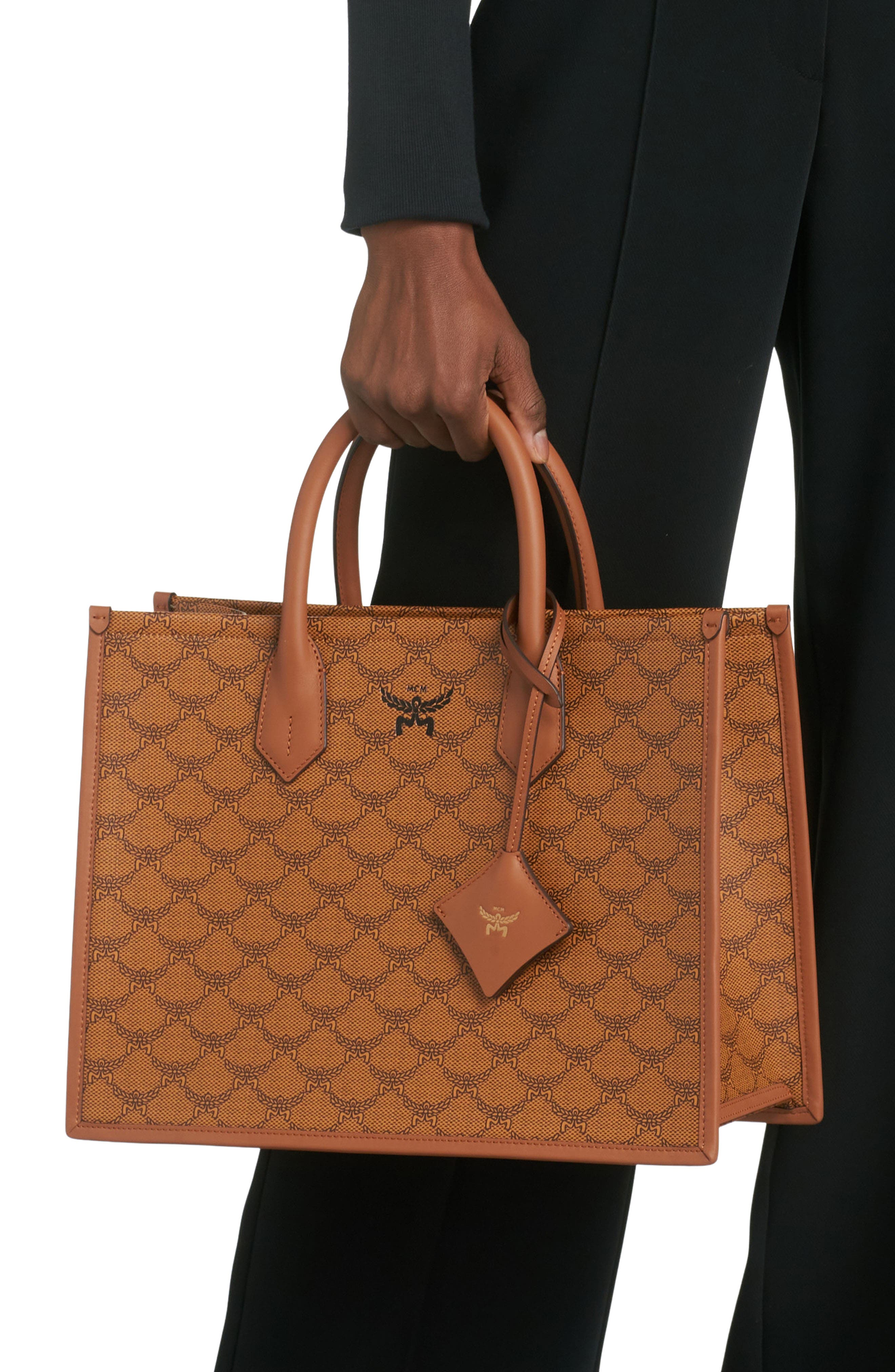 MCM Medium Himmel Lauretos Coated Canvas Tote, Alternate, color, 