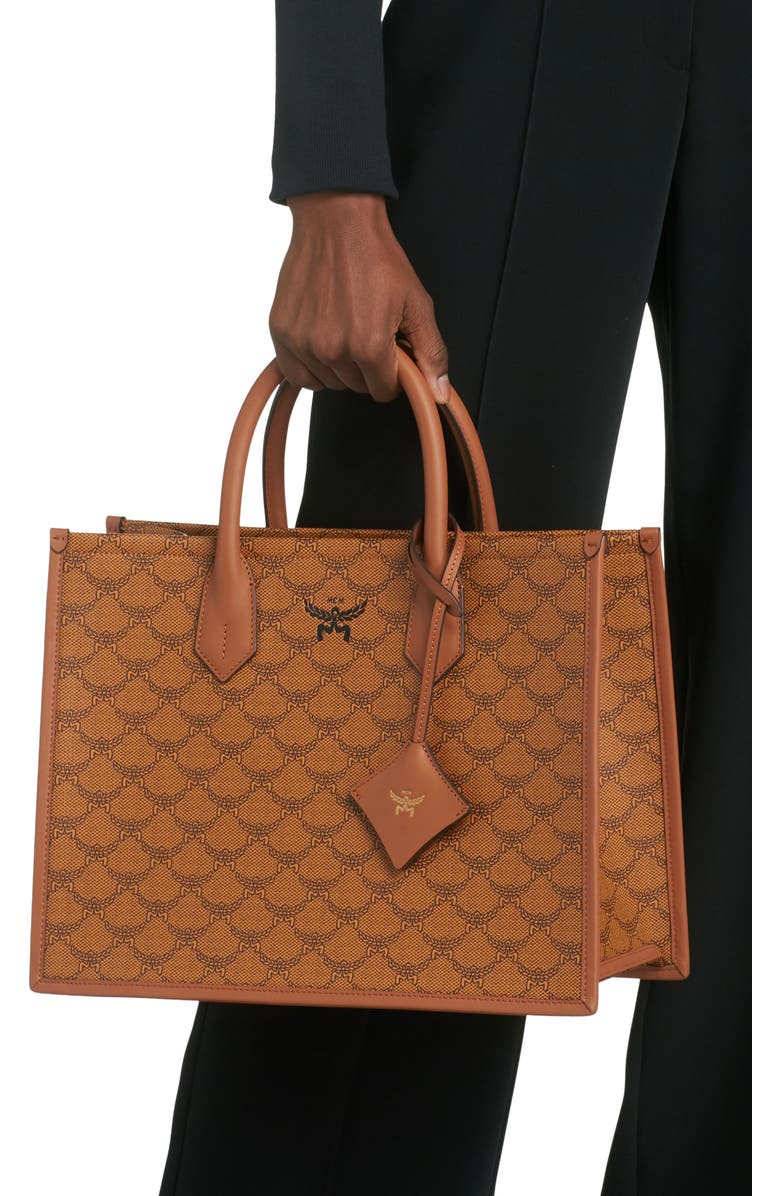 MCM Medium Himmel Lauretos Coated Canvas Tote, Alternate, color,