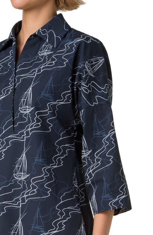Shop Akris Punto Sailboat Print Poplin Tunic In Navy-cream