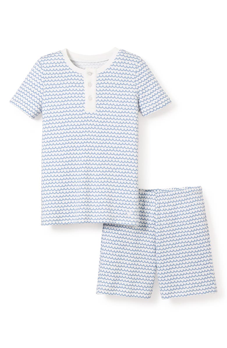 Petite Plume Kids
 Wave Print Fitted Pima Cotton Short Pajamas, Main, color, Blue